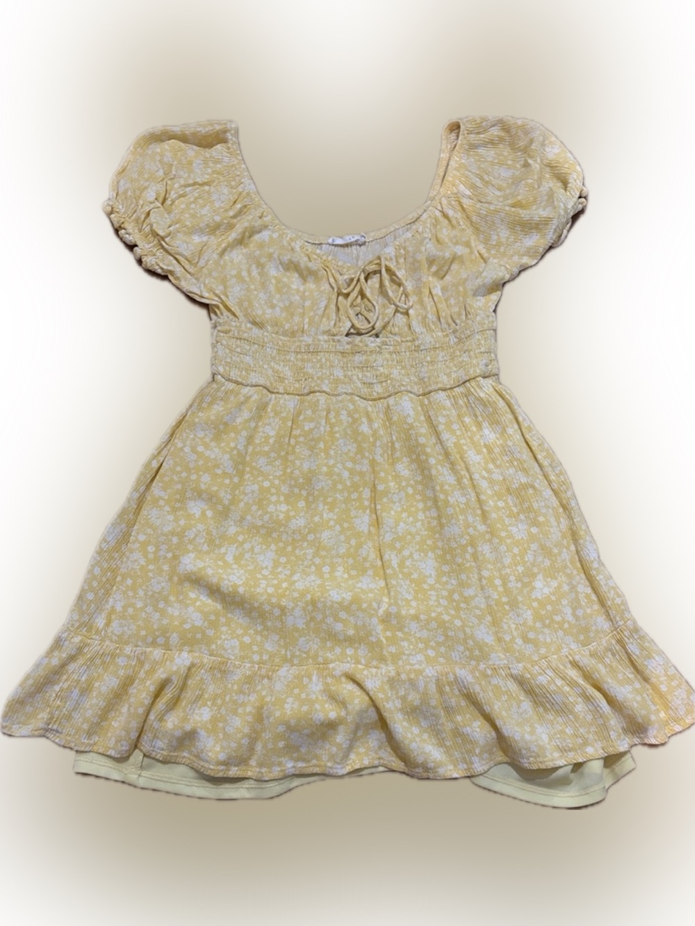 Yellow Floral Smocked Waist Dress